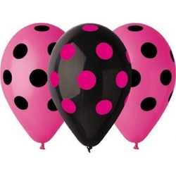 Balony w grochy (czarne, różowe) 30 cm 5 szt